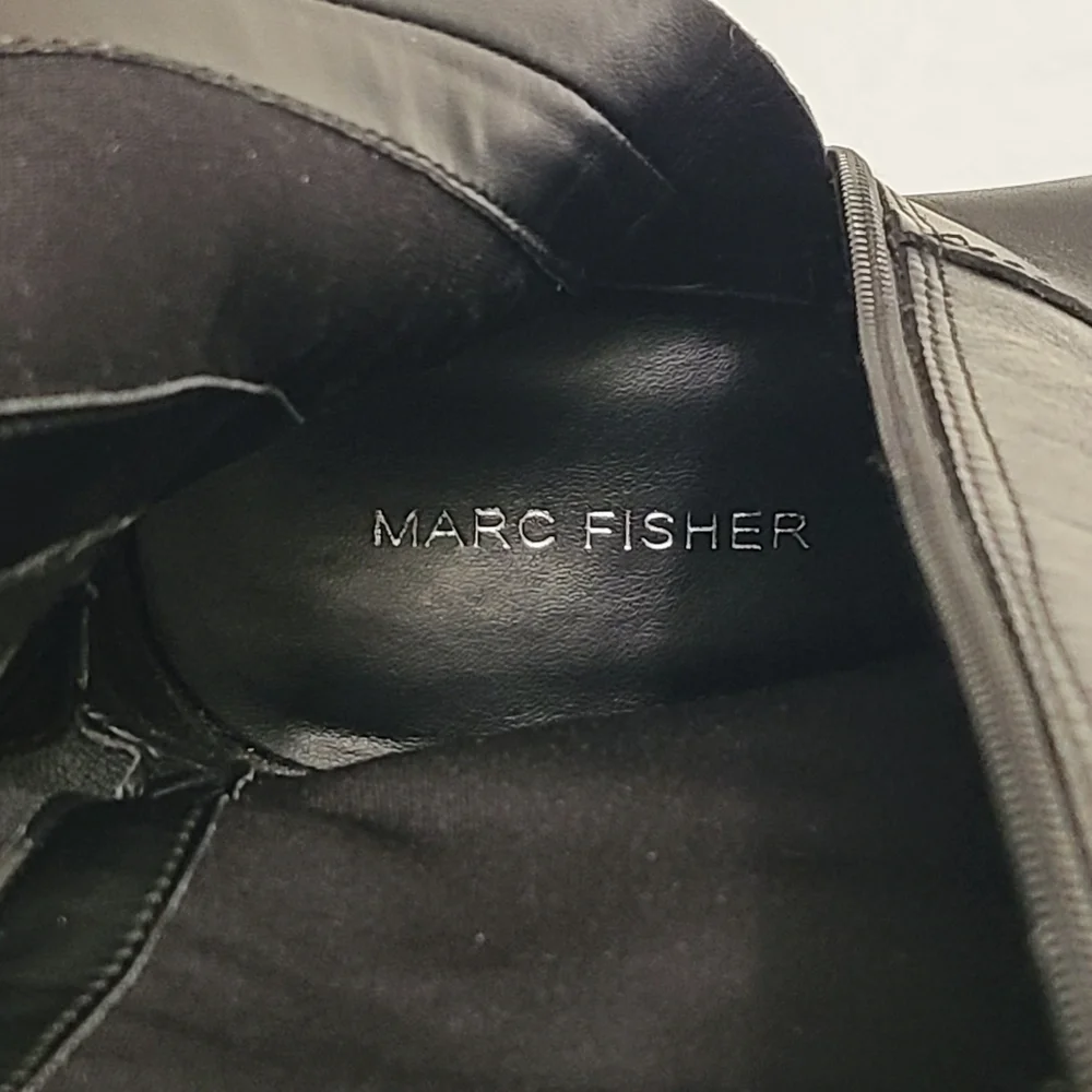 Marc Fisher Secrit Black Studded Leather‎ Knee-High Boots Wide Calf 7.5